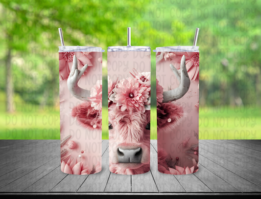 3D Pink Highland Cow